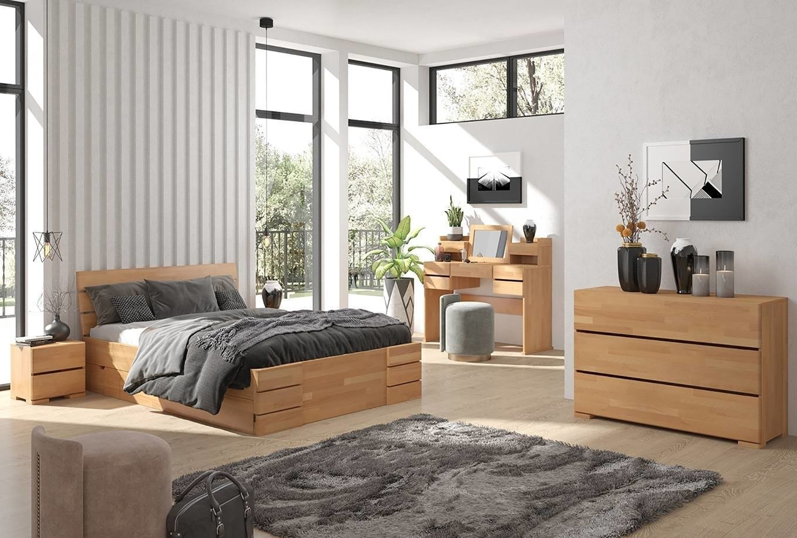 VISBY SANDEMO HIGH DRAWERS BEECH BED WITH DRAWERS 5A