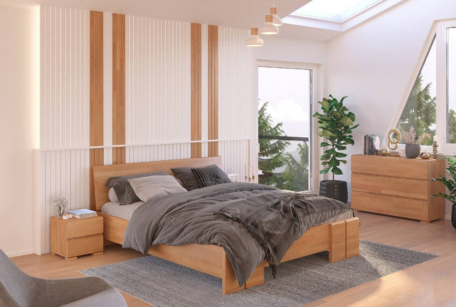 WOODEN BEECH BED WITH A BOX FOR BEDDING SKANDICA VESTRE MAXI AND ST 2