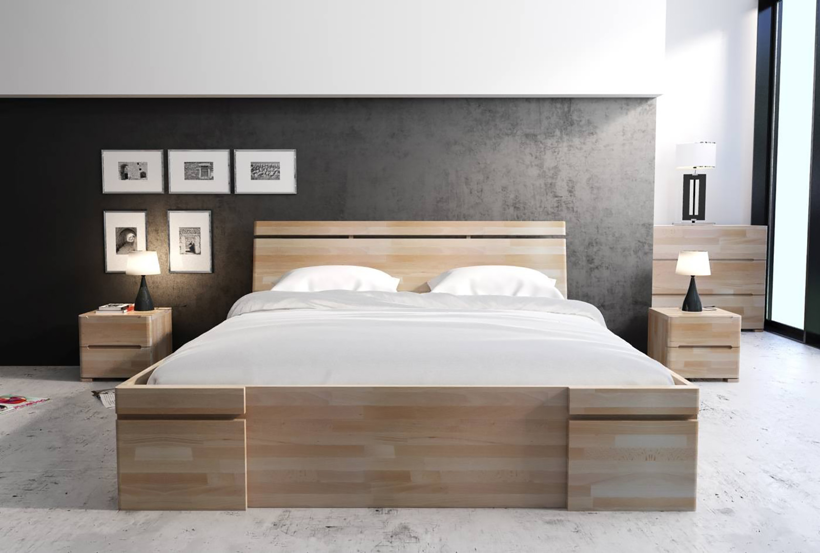 WOODEN BEECH BED WITH DRAWERS SKANDICA SPARTA MAXI AND DR