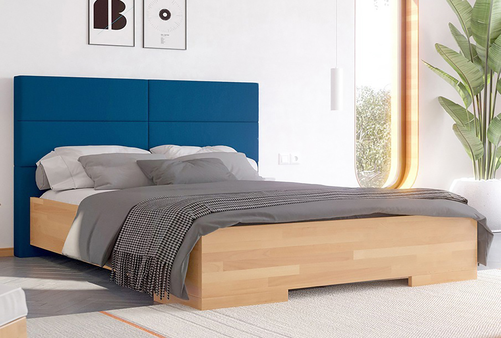 VISBY BERG WOODEN BEECH BED WITH AN UPHOLSTERED HEADBOARD 2