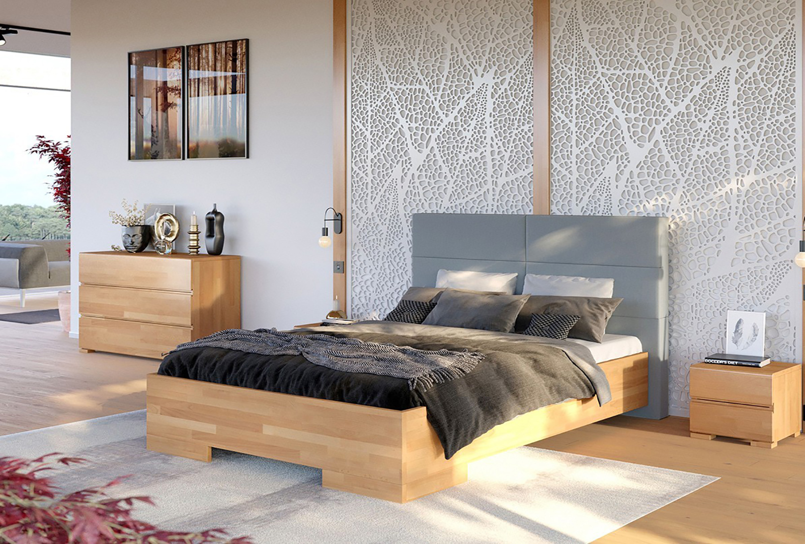 VISBY BERG WOODEN BEECH BED WITH AN UPHOLSTERED HEADBOARD 3